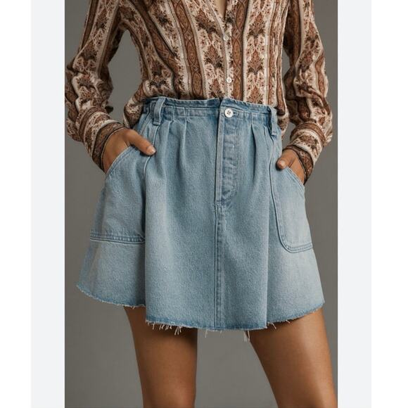 NWT Anthropologie Pilcro Reworked Denim Skater Mini Skirt Blue Raw Hem Size M - Picture 3 of 10